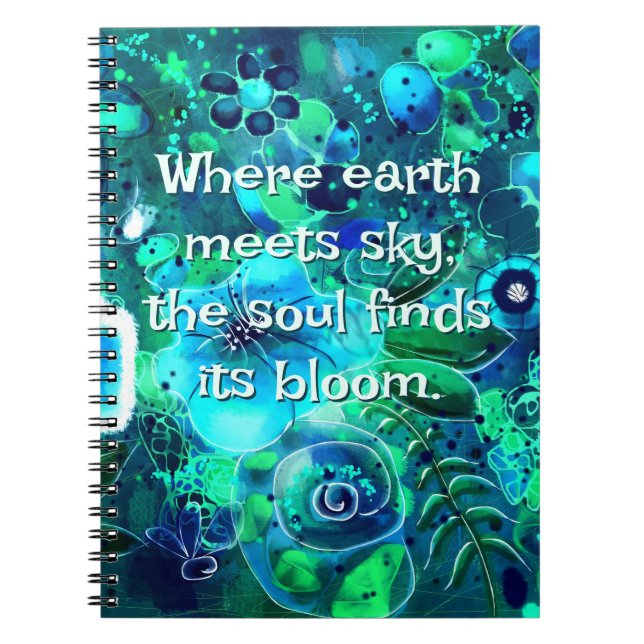 Abstract Floral Teal Blue Green Personalised Notebook (Front)