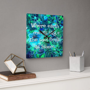 Abstract Floral Teal Blue Green Personalised Square Wall Clock