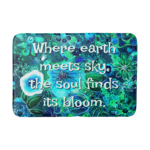 Abstract Floral Teal Blue Green Personalized Bath Mat