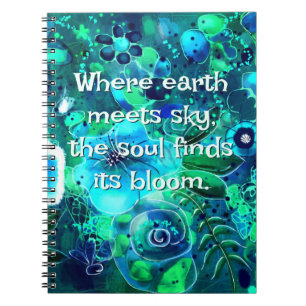 Abstract Floral Teal Blue Green Personalized Notebook