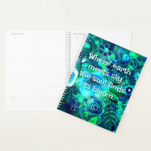 Abstract Floral Teal Blue Green Personalized Planner