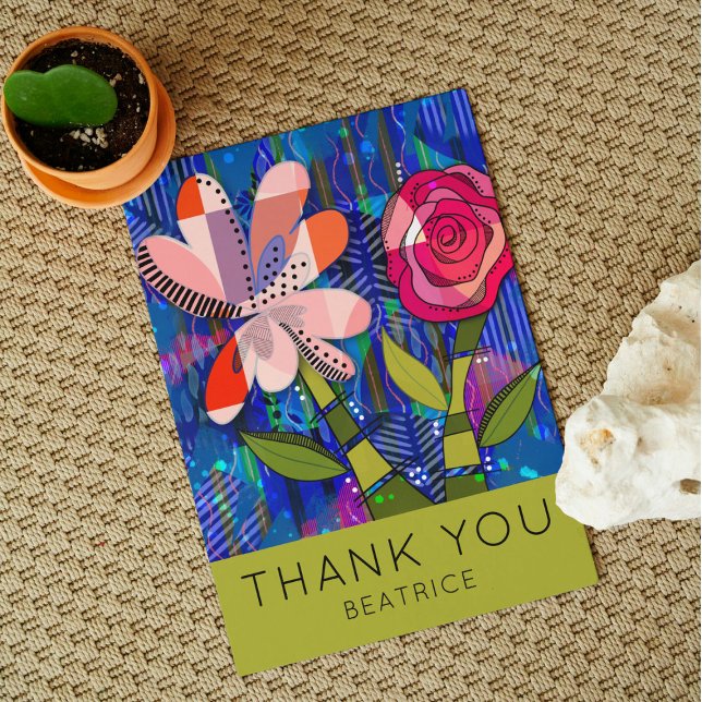 Abstract Floral Thank You Custom Text Postcard (Creator Uploaded)