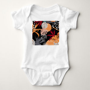 Abstract floral, tropical leaves, seamless drawing baby bodysuit