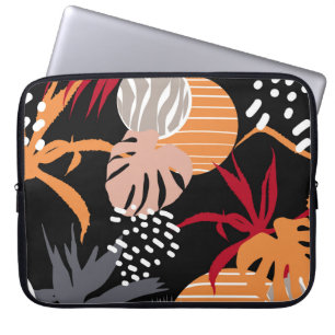 Abstract floral, tropical leaves, seamless drawing laptop sleeve