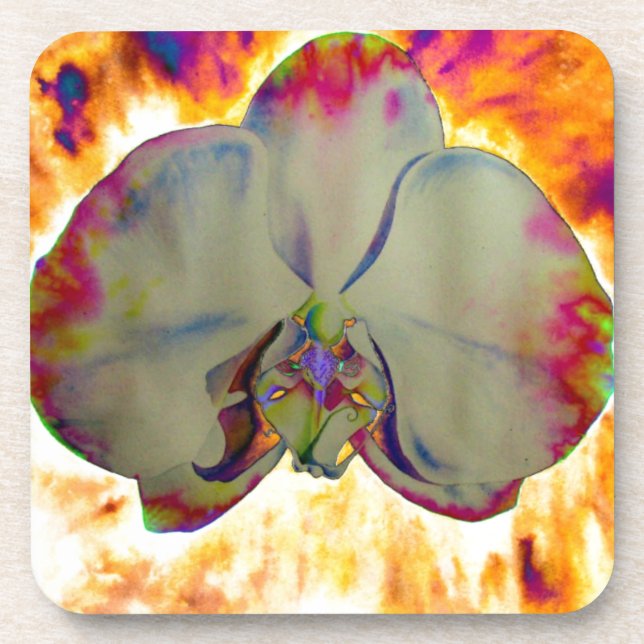 Abstract floral tropical orchid painting coaster (Front)