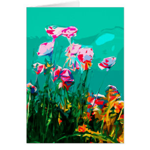 Abstract Floral turquoise purple, pink card