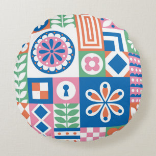 Abstract floral vintage pattern. Scandinavian and Round Cushion