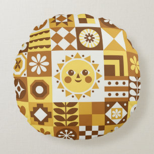 Abstract floral. Vintage Scandinavian and folk des Round Cushion