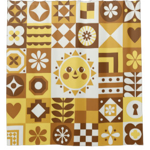 Abstract floral. Vintage Scandinavian and folk des Shower Curtain