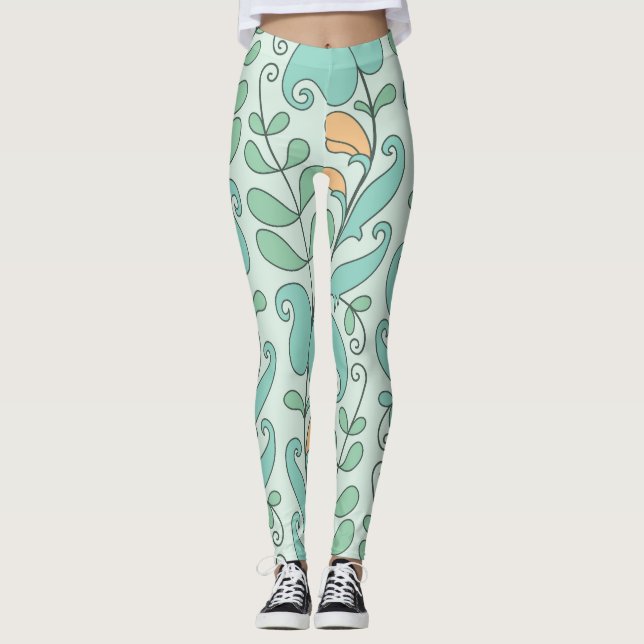 Abstract Floral: Vintage Seamless Pattern Leggings (Front)