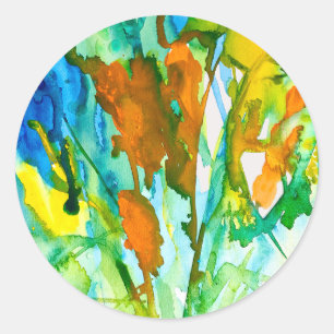 Abstract floral watercolor art classic round sticker