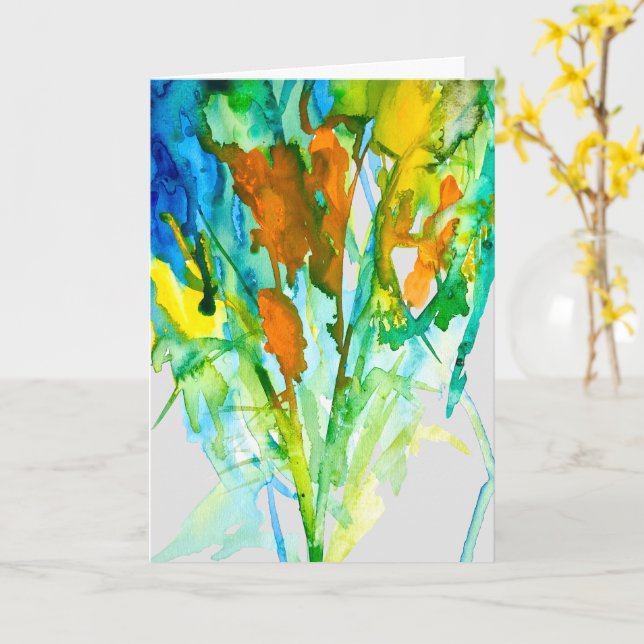 Abstract floral watercolor flowers card (Yellow Flower)