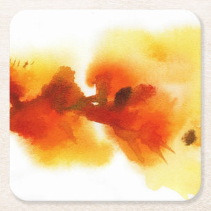 Abstract floral watercolor paintings 2 square paper coaster