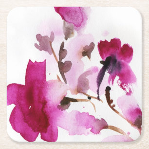 Abstract floral watercolor paintings 4 square paper coaster