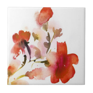 Abstract floral watercolor paintings ceramic tile