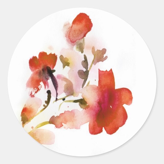 Abstract floral watercolor paintings classic round sticker (Front)