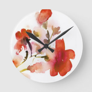 Abstract floral watercolor paintings round clock