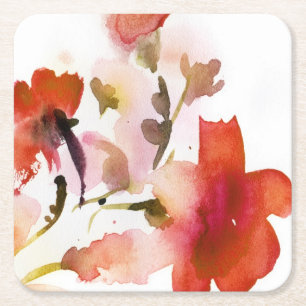Abstract floral watercolor paintings square paper coaster