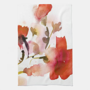 Abstract floral watercolor paintings tea towel