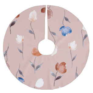 Abstract Floral Watercolor: Pastel Seamless. Brushed Polyester Tree Skirt