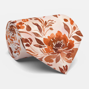 Abstract Floral Watercolor Pattern Autumn Colors Tie
