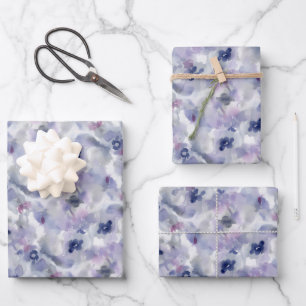 Abstract Floral Watercolor Pattern Lavender Blue Wrapping Paper Sheet