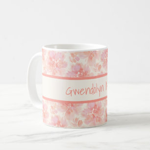 Abstract Floral Watercolor Pattern Peach and Pink Coffee Mug