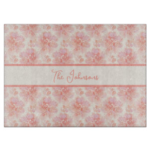 Abstract Floral Watercolor Pattern Peach and Pink Cutting Board
