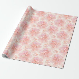 Abstract Floral Watercolor Pattern Peach and Pink Wrapping Paper