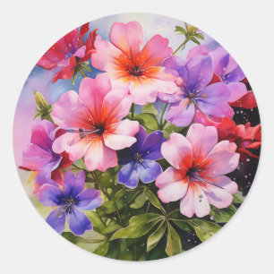 Abstract Floral Watercolor Phlox Classic Round Sticker