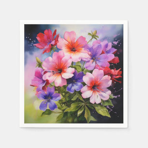 Abstract Floral Watercolor Phlox Napkin