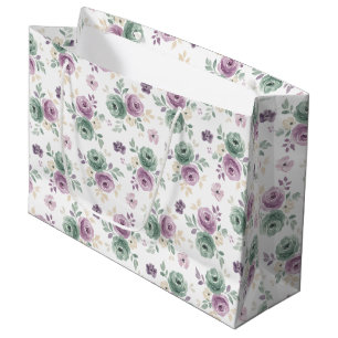 Abstract Floral Watercolor Teal Mauve Beige Large Gift Bag