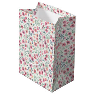 Abstract Floral Watercolor Teal Pink Peach Medium Gift Bag
