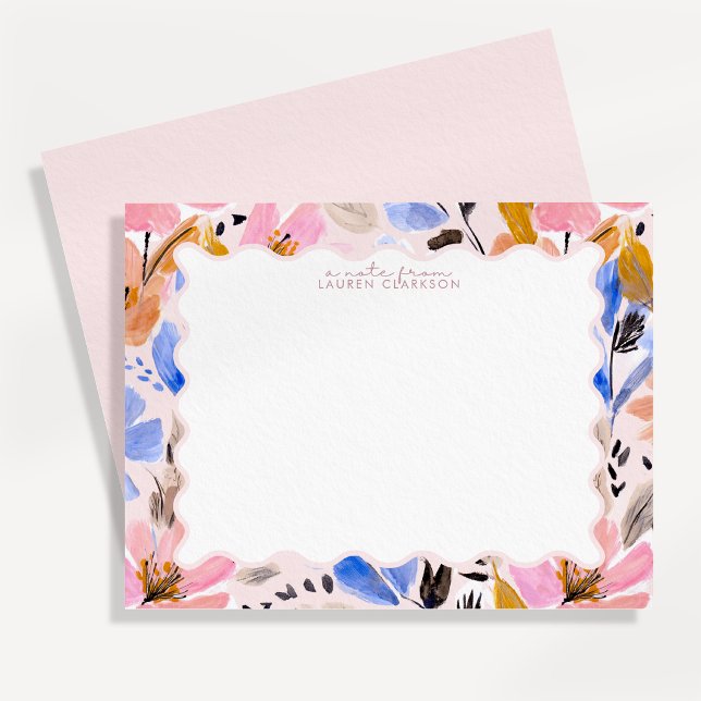 Abstract Floral Wavy Frame Note Card (Creator Uploaded)