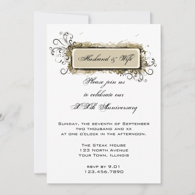 Abstract Floral Wedding Anniversary Party Invitation (Front)