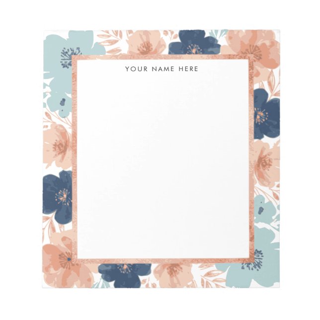 Abstract Floral with Rose Gold Border Notepad (Front)