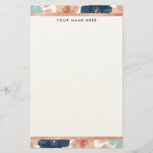 Abstract Floral with Rose Gold Border Stationery