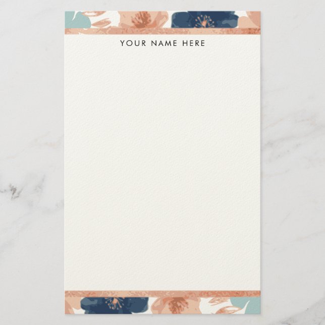 Abstract Floral with Rose Gold Border Stationery (Front)