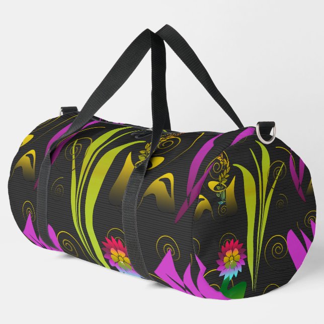 Abstract Floral with Spirals 1 Duffle Bag (Left Corner)