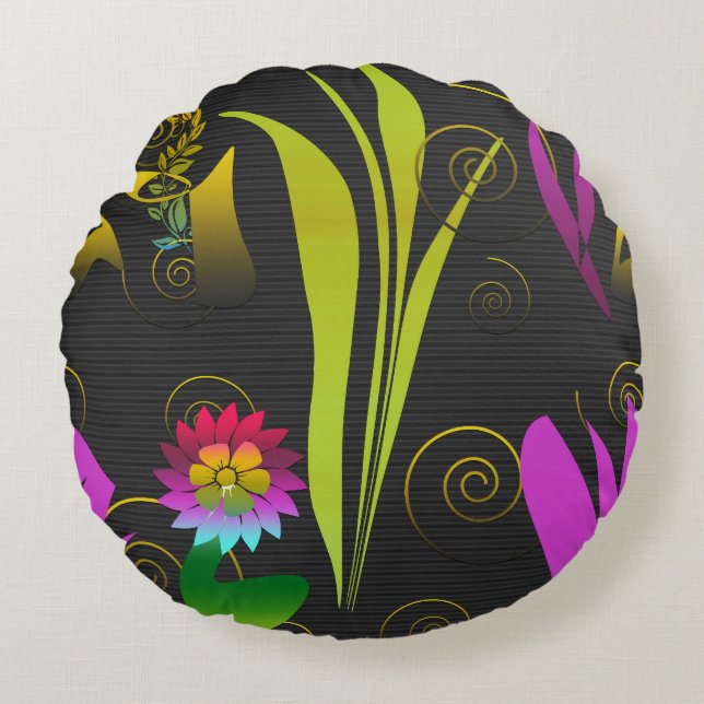 Abstract Floral with Spirals 1 Round Cushion (Front)