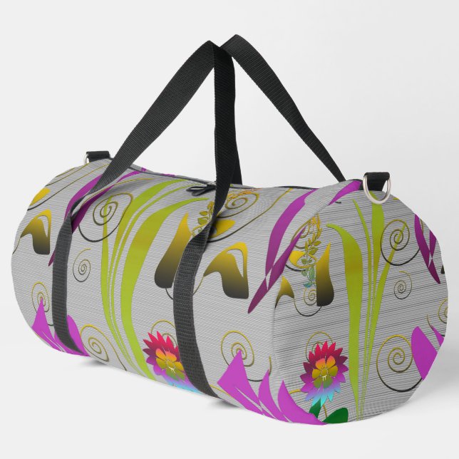Abstract Floral with Spirals 2 Duffle Bag (Left Corner)