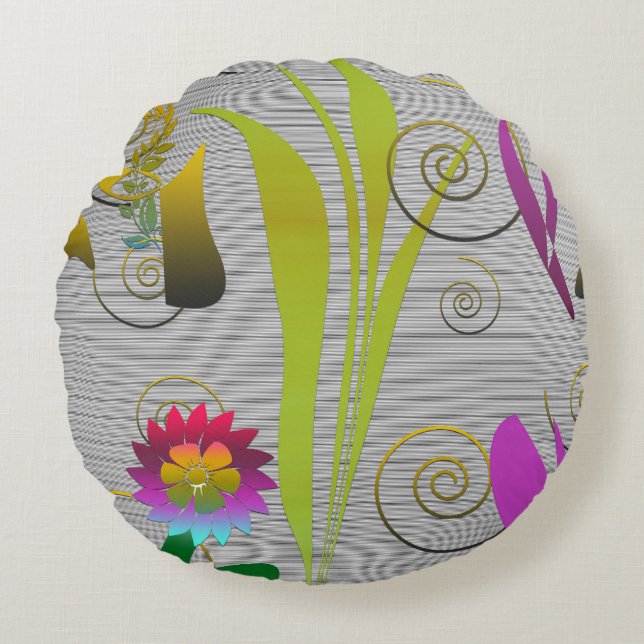 Abstract Floral with Spirals 2 Round Cushion (Front)