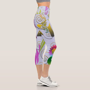 Abstract Floral with Spirals 3 Capri Leggings