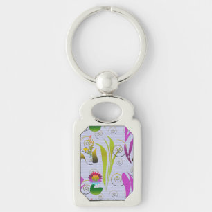Abstract Floral with Spirals 3 Key Ring