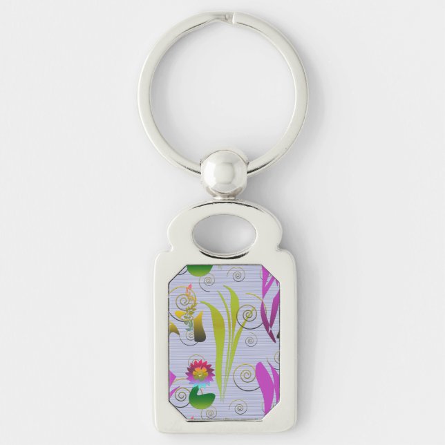 Abstract Floral with Spirals 3 Key Ring (Front)