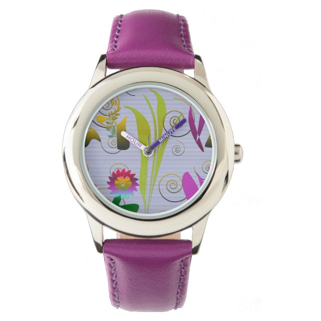 Abstract Floral with Spirals 3 Watch (Front)