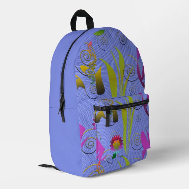 Abstract Floral with Spirals 5 Printed Backpack (Back Corner Left)