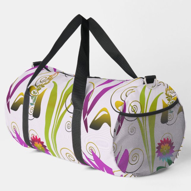 Abstract Floral with Spirals 6 Duffle Bag (Right Corner)
