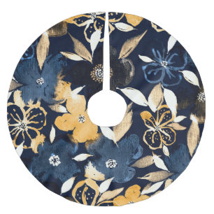 Abstract Florals: Watercolor Repeating Pattern Brushed Polyester Tree Skirt