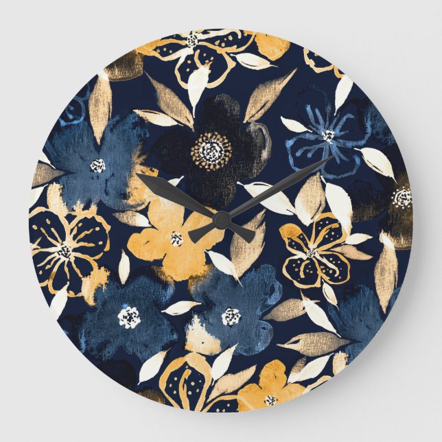 Abstract Florals: Watercolor Repeating Pattern Large Clock (Front)